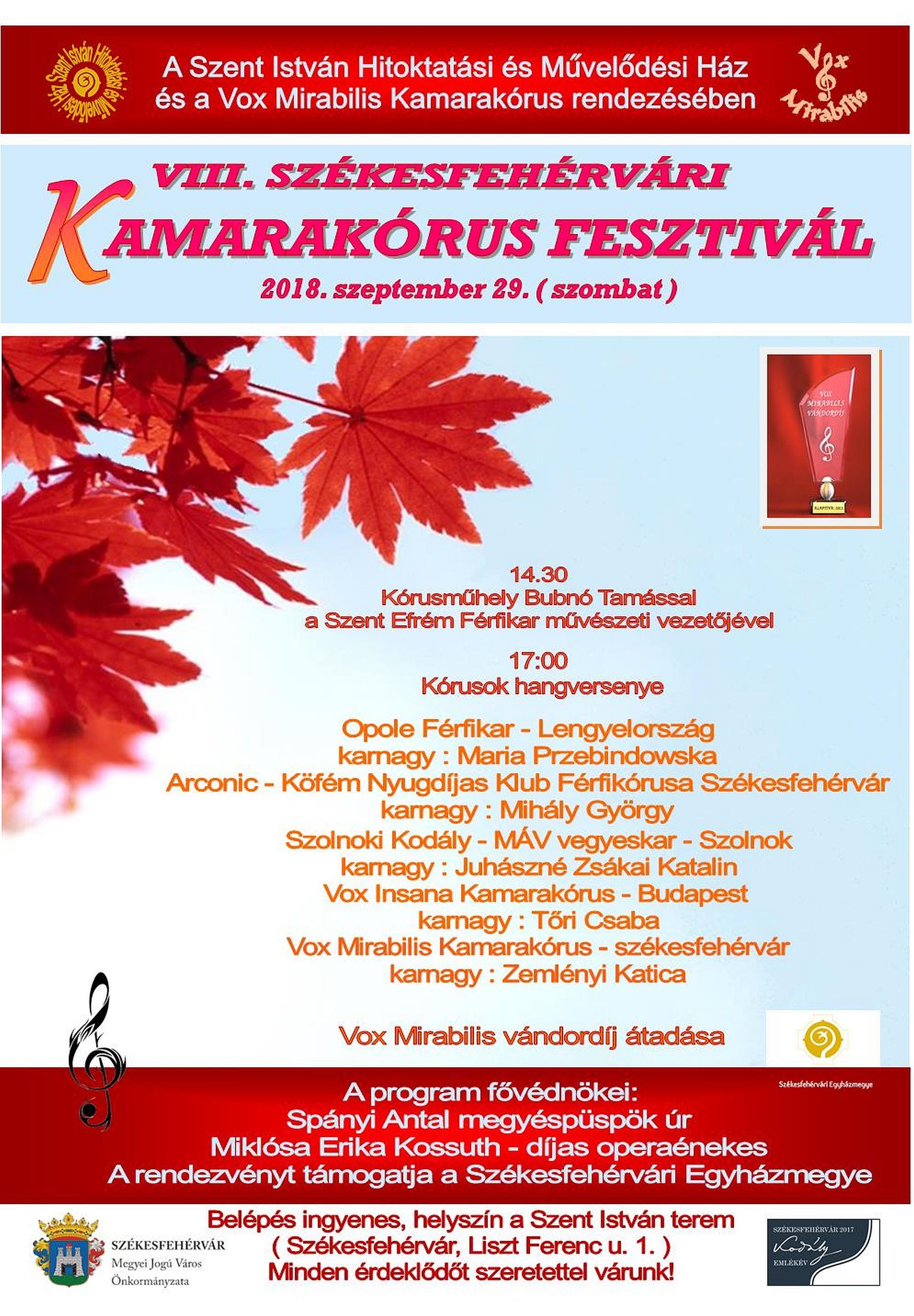 Szombaton lesz a VIII. Székesfehérvári Kamarakórus Fesztivál